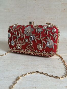 Red Embroidered Rectangular Clutch Bag, 9 of 11