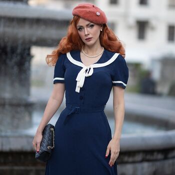 Patti Dress In French Navy Vintage 1940s Style, 2 of 2