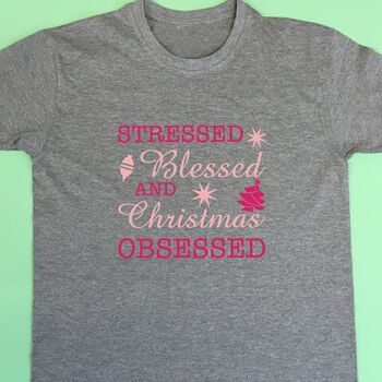 Personalised Adults Stressed, Blessed Christmas T Shirt, 2 of 5