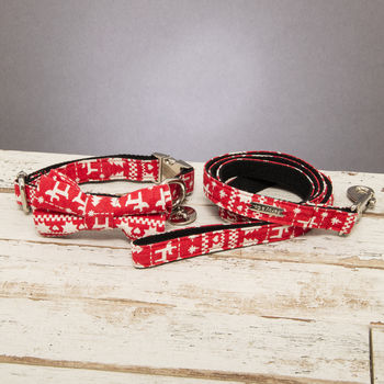 Christmas Red Festive Dog Collar Bow Tie Lead Gift Set, 2 of 6