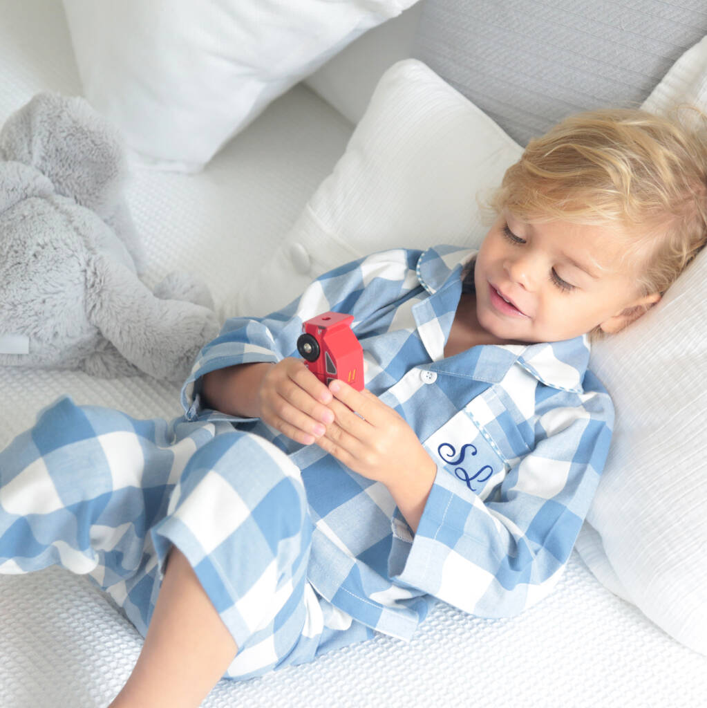 personalised unisex checked cotton kids pyjamas by my 1st years