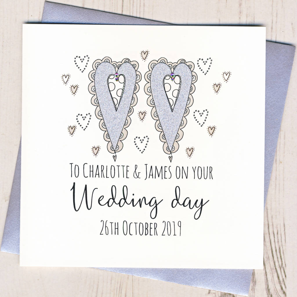 Personalised Glittered Hearts Wedding Card
