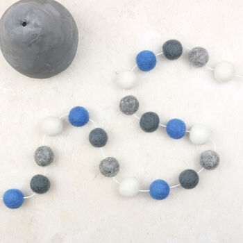Blue Grey And White Felt Ball Garland, 2 of 4