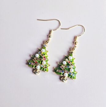 Sparkling Christmas Tree Drop Earrings, 3 of 4