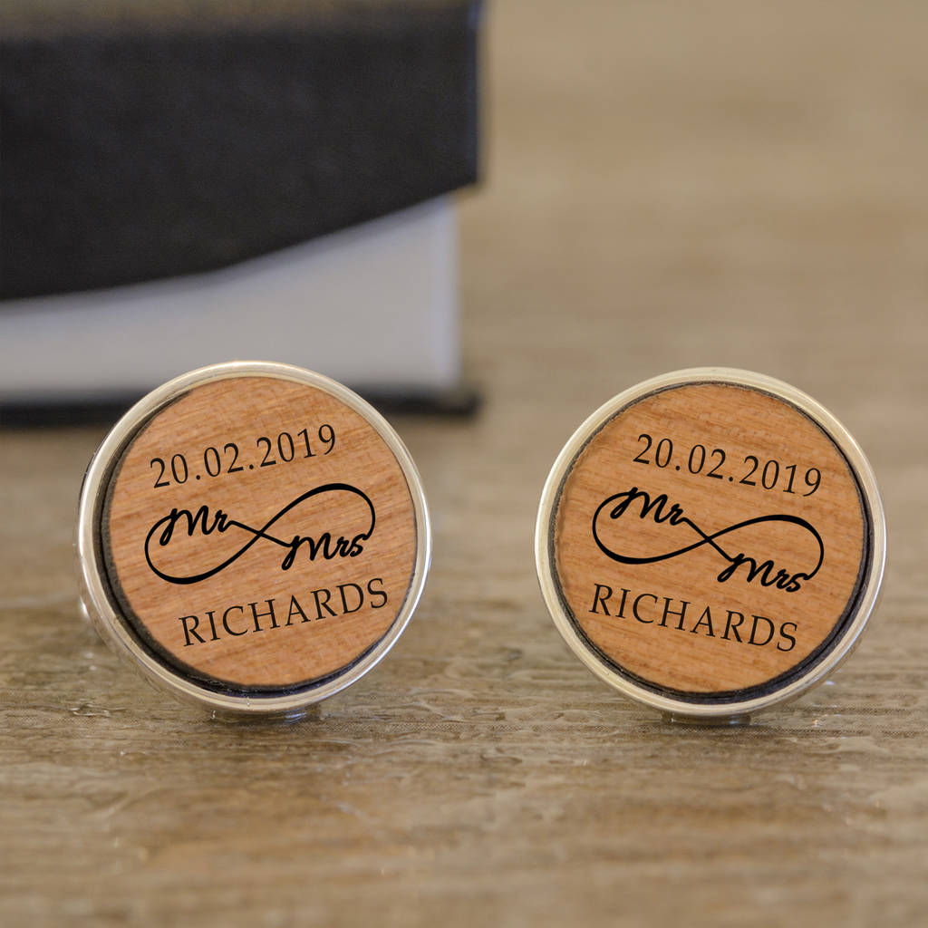 personalised silver and cherry wood infinity cufflinks by nest ...