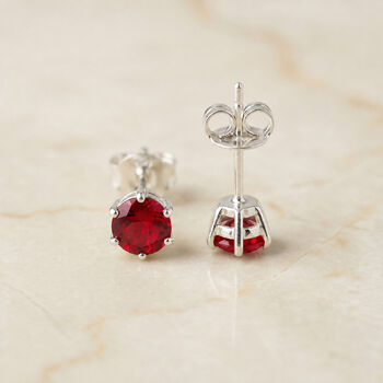 Tiny Sterling Silver Ruby Crystal Stud Earrings, 3 of 4
