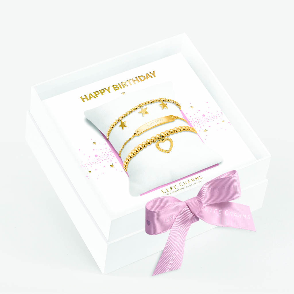 Occasions Gift Box Happy Birthday Gold Bracelet Gift Set, 1 of 3
