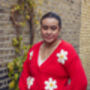 Red Crochet Bobble Applique Relaxed Daisy Cardigan, thumbnail 3 of 7