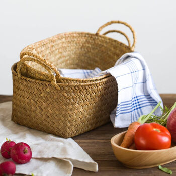 Pack Of Three Natural Seagarass Hamper With Handles, 4 of 4
