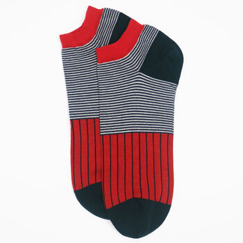 Oxford Stripe Scarlet And Classic Red Men's Trainer Socks, 8 of 11