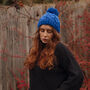 Royal Blue Pom Pom Cable Knit Beanie Hat, thumbnail 1 of 3