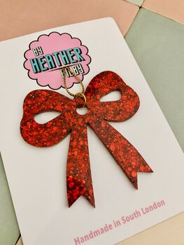 Red Ribbon Bow Glitter Christmas Tree Decoration / Sparkly Christmas Gift For Her, 5 of 5