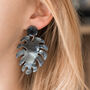 Dark Grey Tortoiseshell Leaf Earrings, thumbnail 1 of 3