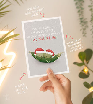 Peas In A Pod Cute Christmas Card Husband Wife Partner, 2 of 4