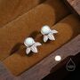 Sterling Silver White Opal And Leaf Motif Stud Earrings, thumbnail 1 of 12