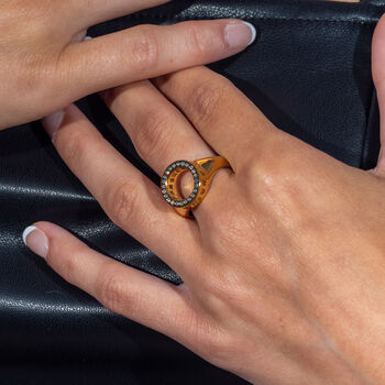 Designer Art Deco Halo Ring In 18ct Gold Vermeil, 3 of 6