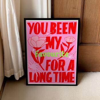 Favourite Lyric Art Print – Neon And Pink, Handwritten Typography With Flowers, 2 of 6