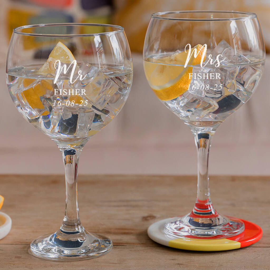 Personalised Engraved Wedding Gin Glass For Bride And Groom, 1 of 7