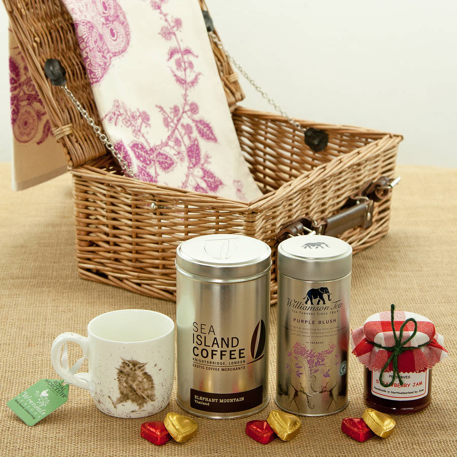 Two Hoots Tea Coffee And Treats Hamper By Jones And Jones Of Berwick Upon Tweed