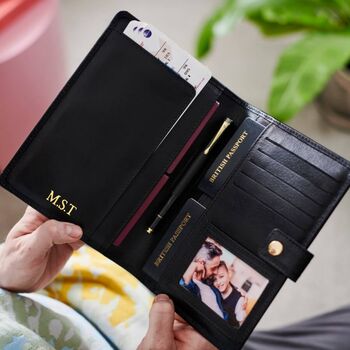 Personalised Luxury Leather Travel Wallet With Optional Photo Card And Plane, 2 of 7