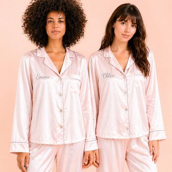 Personalised Women's Mothers Luxury Pink Silky Satin Pyjamas, 2 of 12