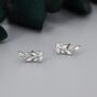 Sterling Silver Sparkly Leaf Cz Stud Earrings, thumbnail 3 of 12