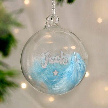 Personalised Pink Or Blue Feather Glass Bauble – Christmas Tree Decorations, 10 of 10