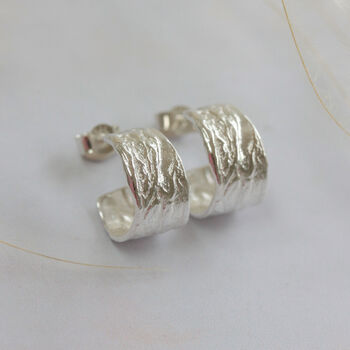 Silver Tree Bark Hoop Earrings, 2 of 8