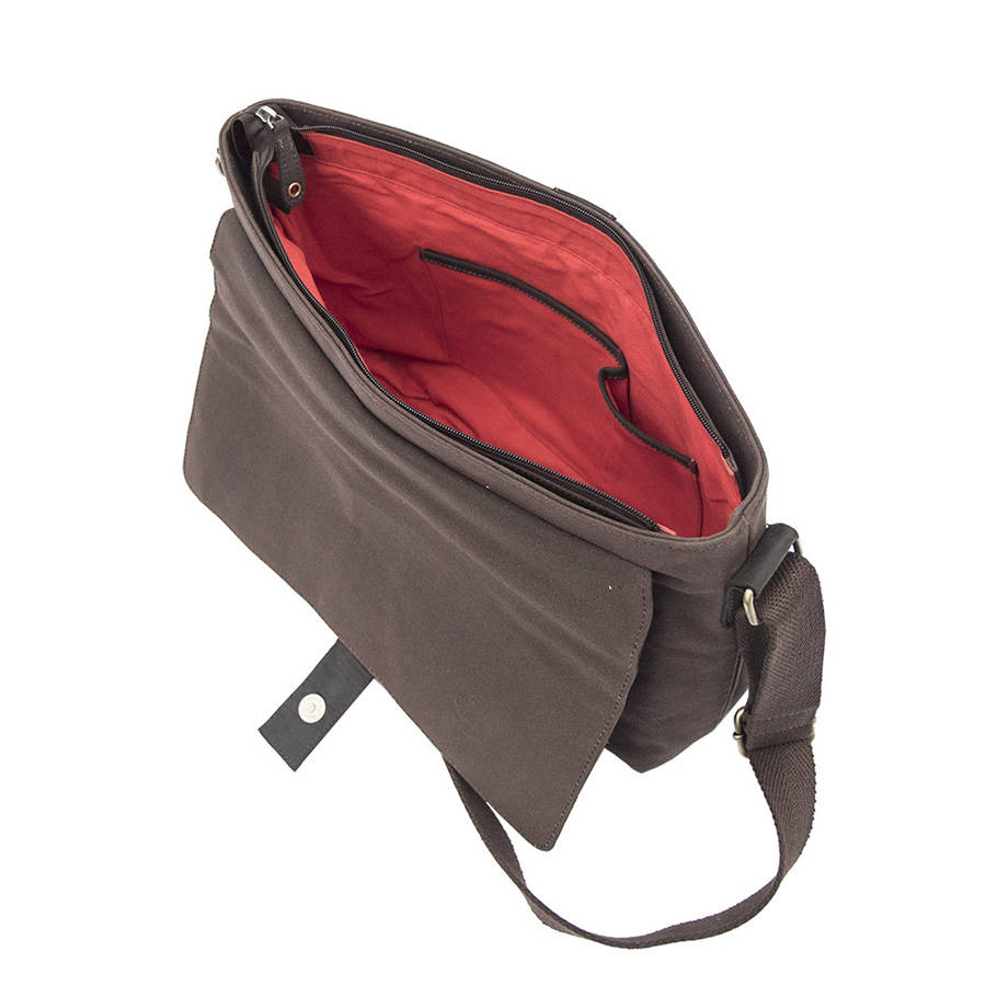 Waxed Canvas And Leather Messenger Bag By Wombat | literacybasics.ca