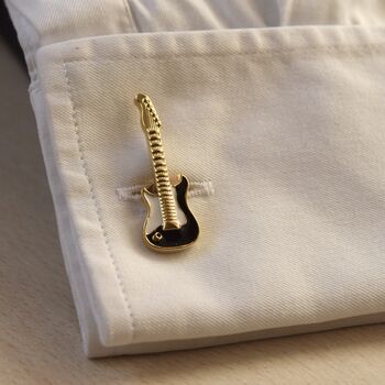 Electric Guitar Gold Cufflinks Gift For Musicians 316 L Stainless Steel Rock Accessory, 5 of 5