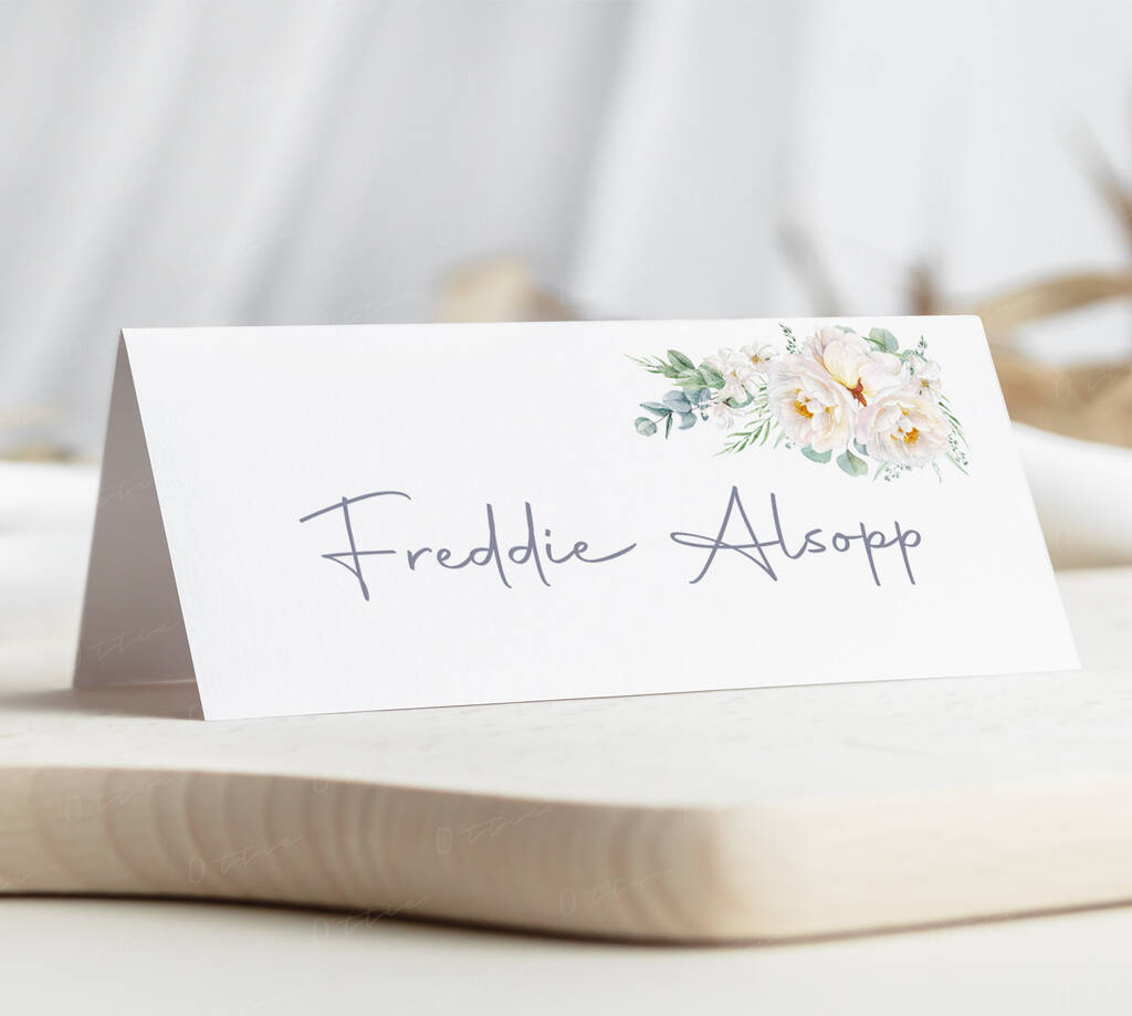 Wedding Place Cards Pastel Green And White Floral, 1 of 4