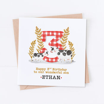 Personalised Any Age Gingham And Cows Birthday Card, 3 of 3