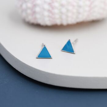 Sterling Silver Turquoise Blue Triangle Stud Earrings, 3 of 12