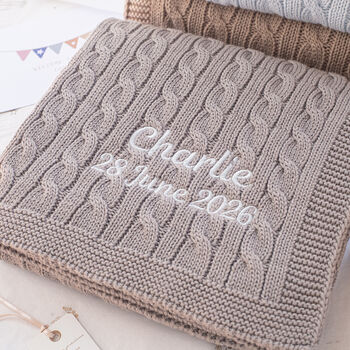 Baby Boys Hound Grey Cable Blanket, 2 of 12