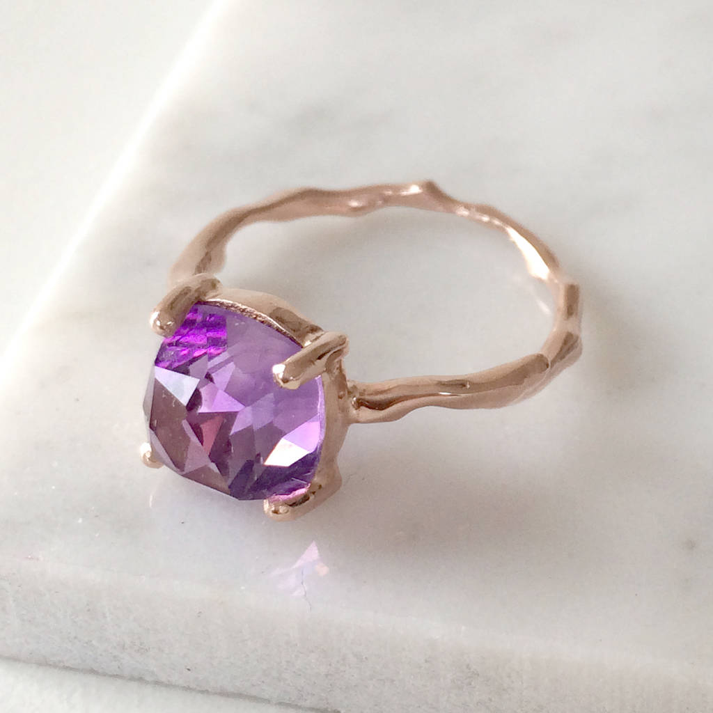 Twig Statement Ring With Square Cushion Cut Amethyst, 1 of 4