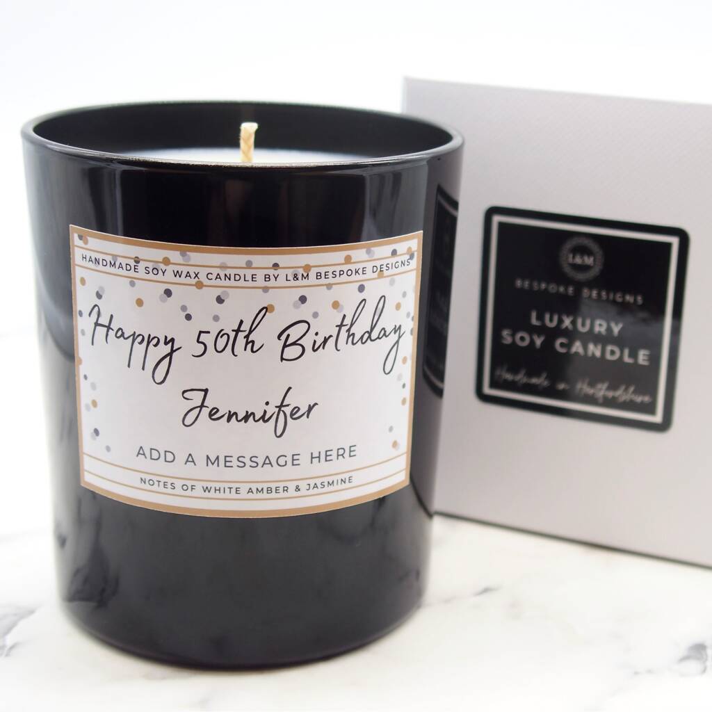 50th Birthday Candle Gold Confetti Design By L&M Bespoke Designs