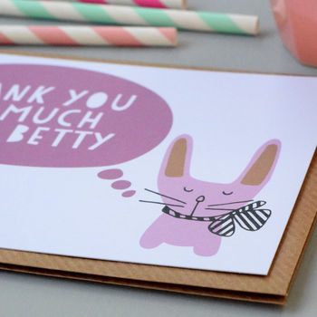 12 Personalised Bunny With A Bow Pink Thank You Cards, 2 of 4