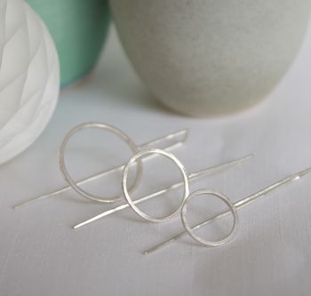 Handmade Long Silver Circle Earrings, 8 of 12
