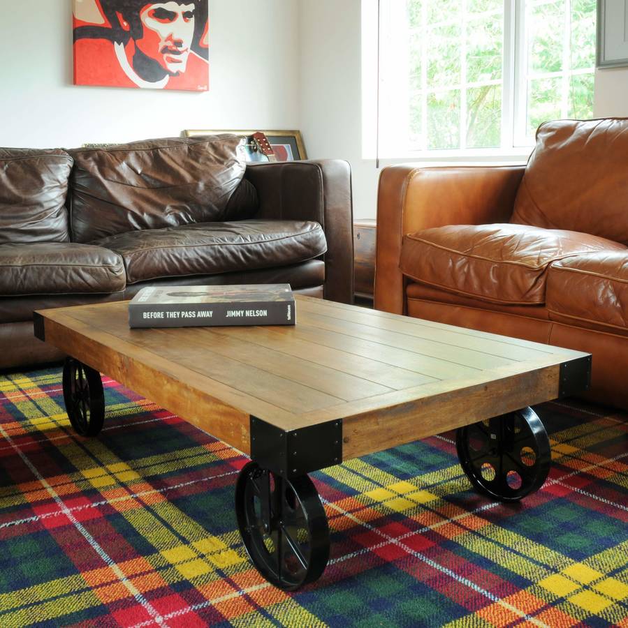Industrial Vintage Coffee Table With Wheels By The Orchard Furniture