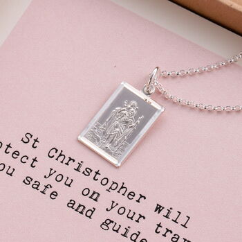 Sterling Silver Rectangle Saint Christopher Necklace, 2 of 6