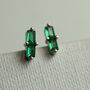 Raw Emerald Green Baguette Rectangle Sterling Silver Stud Earrings, thumbnail 3 of 5