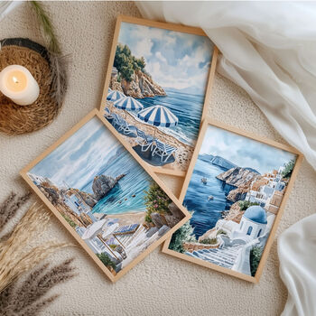 Set Of Three Santorini, Greece Watercolour Art Prints, 4 of 9