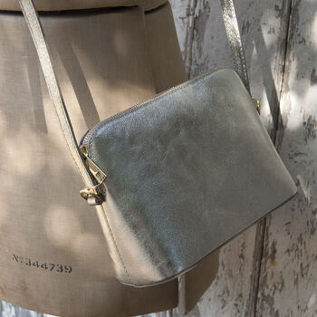 Personalised Italian Silver Or Gold Leather Crossbody Handbag | Classic Structured Shoulder Bag, 3 of 12