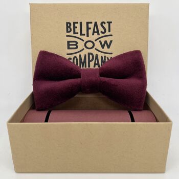 Velvet Bow Tie In Burgundy, 2 of 2