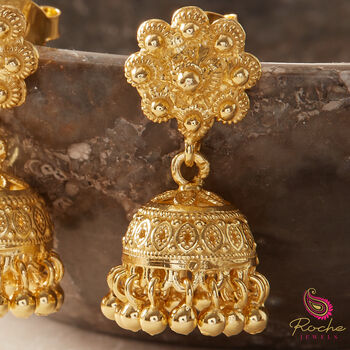 Jhumka Filigree Dangly Ball Charm Gold Plated Earrings, 7 of 9