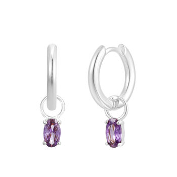 February Huggie Hoop Birthstone Charm Earrings, 3 of 4
