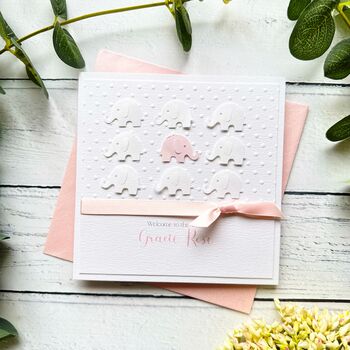 Handmade New Baby Card. Elephant Theme. New Baby Girl, 7 of 11
