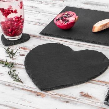 Heart Shaped Solid Slate Cheese Board / Placements, 3 of 5