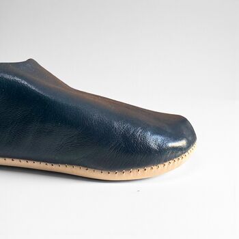 Handmade Moroccan Blue Leather Babouche Slippers, 5 of 5