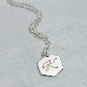 Personalised Sterling Silver Hexagon Initial Necklace, 2 of 5